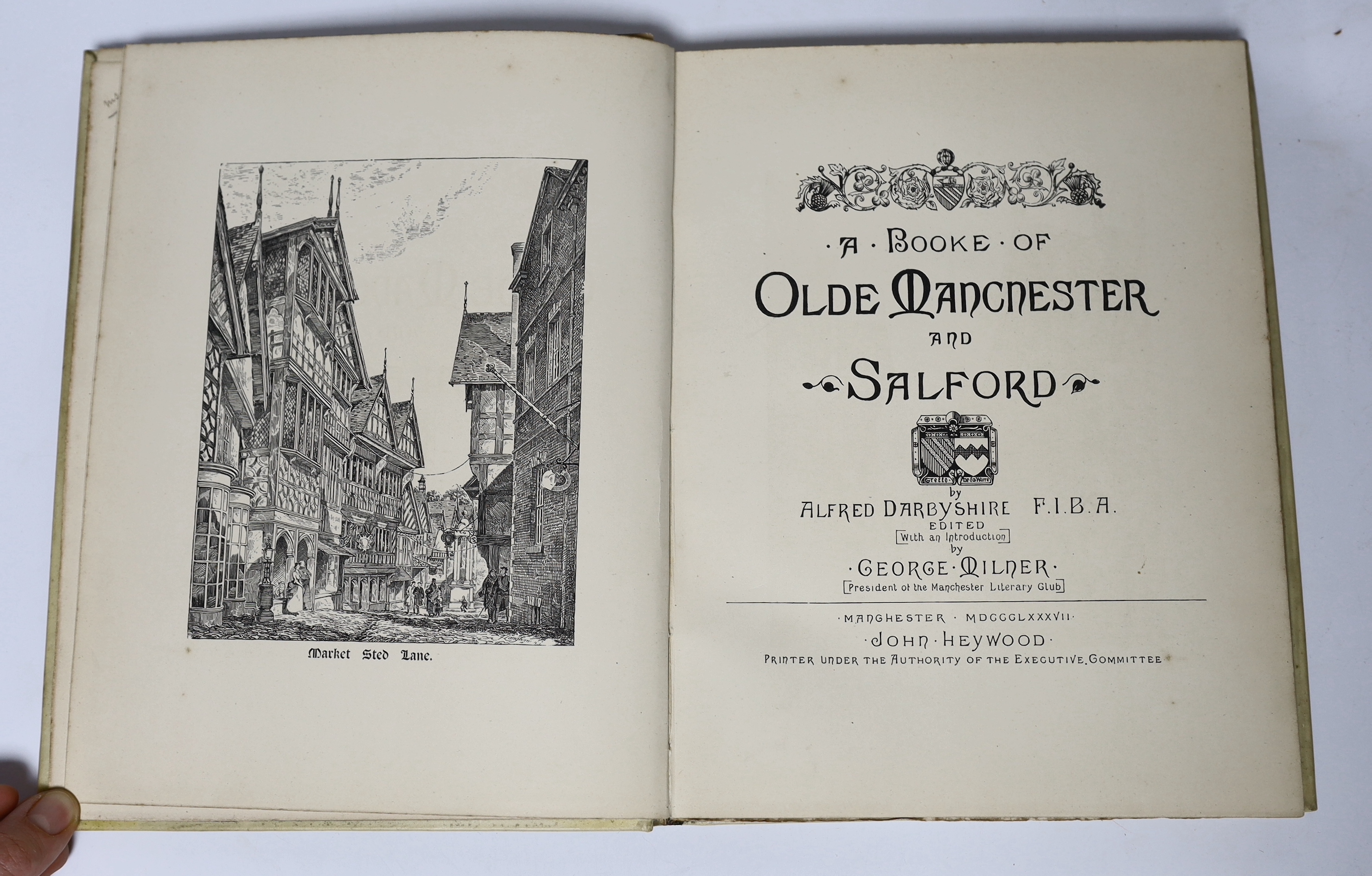Derbyshire, Alfred - A Booke of Olde Manchester and Salford....Large Paper Limited Edition (of 250 numbered copies). frontis. folded facsimile of Buck's 1728 panorama and num. illus. (some full page), subscribers' list;